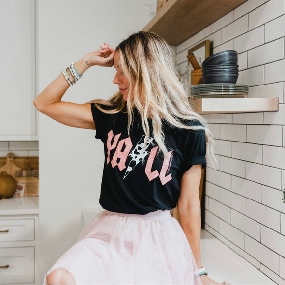 Y’all Cow Print Lightning Bolt Graphic Black T-Shirt - Picture 3 of 7